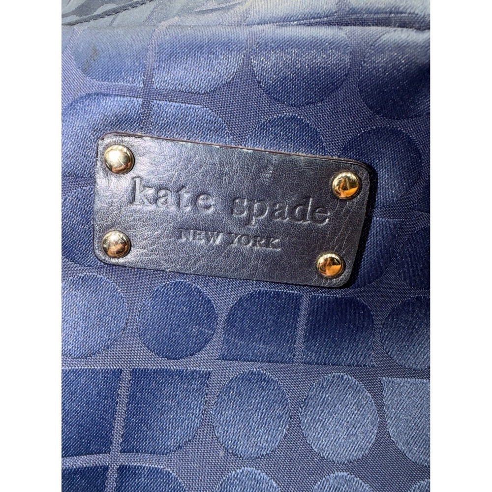 Kate Spade New York Navy Blue Jacquard Nylon Spade Pattern Shoulder Bag Tote - Picture 12 of 15
